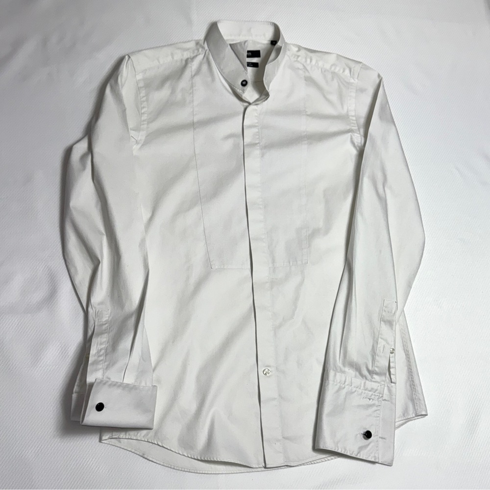 Hugo Boss Slim Fit Wing Collar Tuxedo Shirt White Getzner Fabric Size 38 15 - Picture 2 of 14